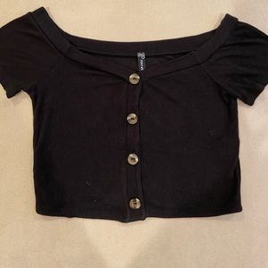 Cropped off the shoulder button up T-shirt